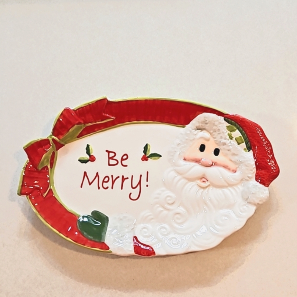 Holiday Cheer Ceramic Tray  10" by 6" New